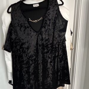 New York & Company Black Velvet Chain Detail Blouse